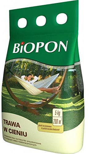 Biopon Rasensamen für Schatten 5 kg - Schattenrasen für Robusten und Widerstandsfähigen Rasen - Effizientes Schattenrasensamen für Schönen Garten - 5 kg Samen für 200 m² Rasen