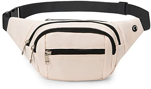 DAITET Bauchtasche für Damen und Herren, Crossbody-Hüfttasche mit verstellbarem Gürtel, große Kapazität, Bauchtasche für Reisen, Wandern, Radfahren, Workout, Freizeit, cremeweiß, Nylon