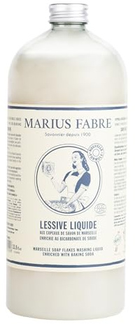 Marius Fabre 100% Marseille Soap Flakes Liquid Detergent with Baking Soda - 1L (33.8 fl oz) - Hypoallergenic