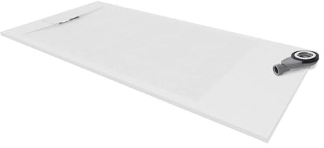 Moments of Glass Plato de ducha SMC Polar 80x180 cm Blanco - Antiderrapante, Textura Pizarra, Antibacteriano, Resistente a agentes químicos – Incluye válvula y rejilla