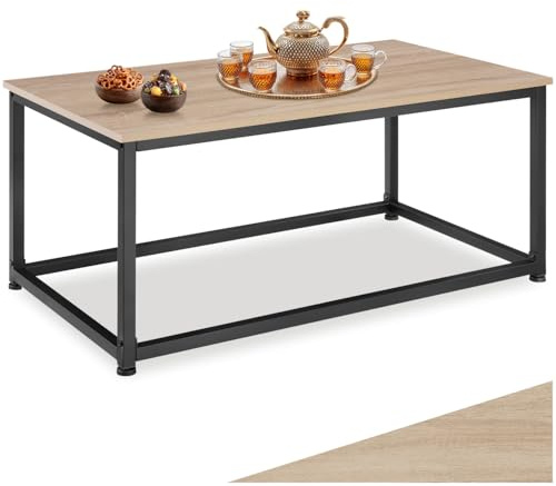 tectake® Table Basse rectangulaire, 100 x 55 x 45,5 cm, Table Basse Salon, Meuble Salon Style Industriel, Meuble Industriel Bois et Acier, Bout de canape, Décoration Maison, Bois Clair