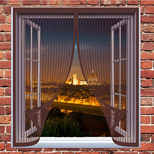 Mosquitera Para Puertas Y Ventanas 120 x 190 cm Pantalla Mosquitera Universal Cierre Automático Sin Taladrar Fácil De Ensamblar Cortina Antimoscas Para Balcón Y Puerta Ventana, Marrón