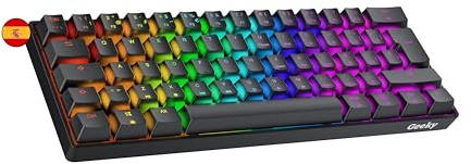 Geeky GK61 60% | Hot Swappable Mechanische Gaming-Tastatur | 62 Tasten Multi Color RGB LED Hintergrundbeleuchtung für PC/Mac Gamer| ISO ES Spanisches Layout (Schwarz, Mechanical Speed Yellow)