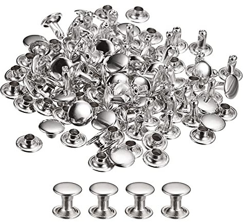 QUARKZMAN 50 Set Leder Nieten 8mm Runde Nieten Hohlnieten Doppelt Kappe Nieten 8mm Höhe Metall Nieten Niete für Leder Handwerk Reparatur DIY Geldbeutel Gürtel Taschen Schuhe Silber Ton
