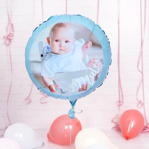 Wanapix | Globo Personalizado con Foto y Texto | Globos Metalizados | 45 cm | Globos Cumpleaños/Bautizo| Baby Shower Decoracion | Globos Grandes - Azul