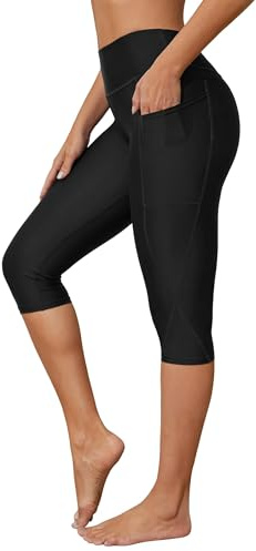 Charmo Women Swim Pants Two Side Pockets Swim Rash Guard Leggings Swimming Shorts with Liner Black XL
