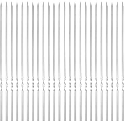 QUARKZMAN 24 piezas de Brochetas de Metal 30cm x 3.2mm x 0.8mm Palitos Planos de Acero Inoxidable Reutilizables para Barbacoa al Aire Libre Parrilla de Barbacoa para Carne, Camarones