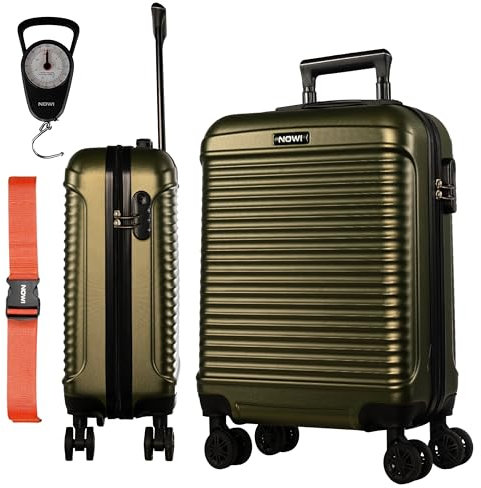 NOWI® Las Palmas Koffer Klein: 55x40x20cm, Leichter Hartschalenkoffer mit Rollen, 34L passend für Ryanair, Lufthansa & co. Kabinenkoffer, Handgepäckskoffer (metallic grün, M)