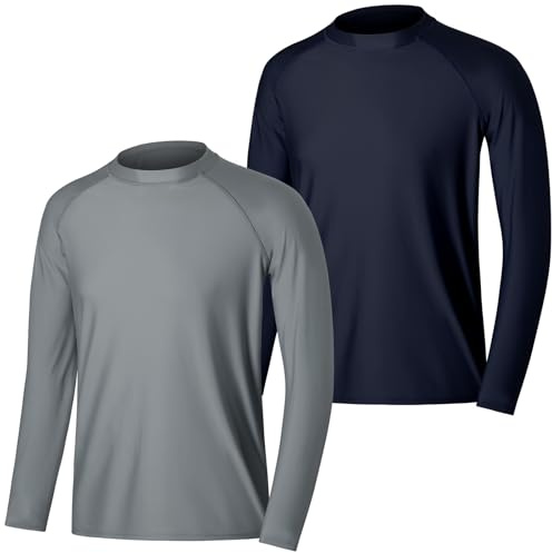 MASOCIO Maglia Anti UV Uomo Mare Maglietta Maniche Lunghe UPF 50+ Protezione Solare Surf Rash Guard Costume da Bagno Rashguard 2 Pezzi T Shirt Taglia L Grigio Blu Navy