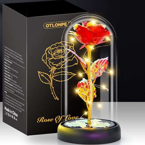 Otlonpe Mothers Day Flowers Gifts for Mom from Daughter Son, Preserved Forever Glass Light Up Rose Gifts for Grandma Wife Women Girlfriend Sister, Teacher Appreciation Graduation Gift for Her (Red)