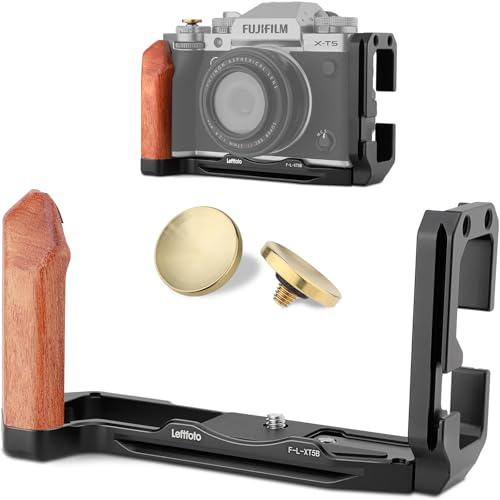 LEFTFOTO X-T5 - Impugnatura retrò a forma di L con impugnatura in legno per fotocamera Fuj XT5, con piastra a sgancio rapido Arca inferiore integrata, con pulsante di scatto