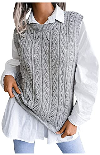 Donne Autunno e Inverno Tinta Unita Girocollo Maglia Maglione Gilet Maglia Senza Maniche A Quadri Maglieria Serbatoi Cardigan Lana Elegante