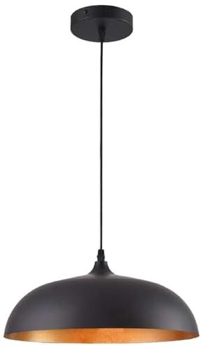 TEKHOME Lampadario a sospensione stile contemporaneo in metallo pendente a cupola attacco E27 luce tavolo cucina di colore nero o bianco Ø35 cm (NERO) B90-N