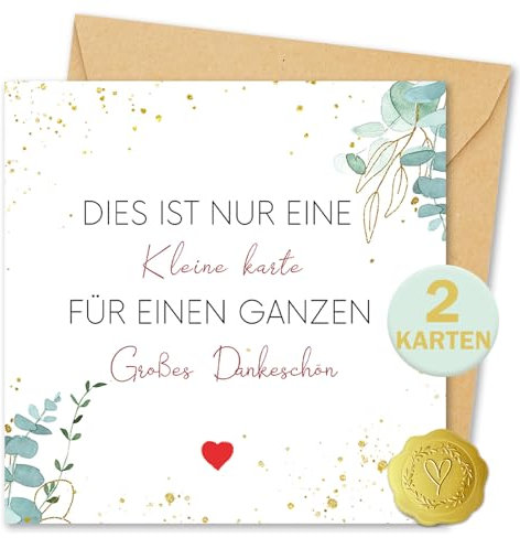 Vielucks 2 x Dankeschön Karte - inkl. Umschlag und Aufkleber, Karte Danke, Dankeskarte Kleines Danke Geschenk, Dankeschön Karte für Frauen, Männer, Mädchen, Jungen, Dankeskarten (Eukalyptus)