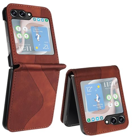 ZONNAVI Coque pour Samsung Galaxy Z Flip 6, Premium Étui Housse en Cuir de Protection avec [Emplacements Cartes] [Magnetique], Clapet Folio Portefeuille pour Samsung Z Flip 6 (Marron)