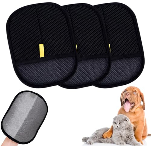 ODIWEN 3 PCS Gants d'épilation pour Animaux, Gants de toilettage pour chats chiens animaux de compagnie,Gant réutilisable pour enlever les poils d'animaux,Gants d'épilation réutilisables antistatiques