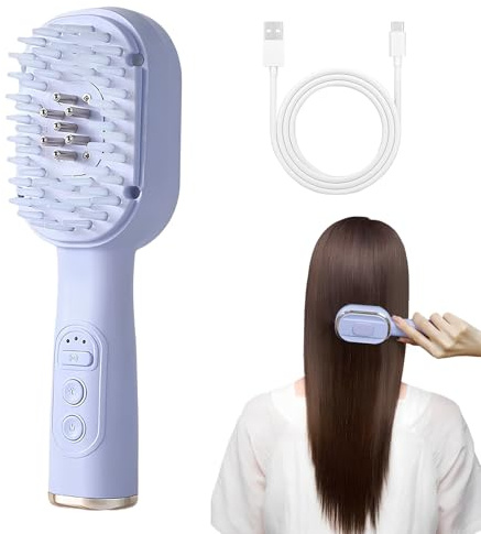 Spazzola Massaggiante Elettrico per Cuoio Capelluto, 4 in 1 Pettine da Massaggio per Capelli con Applicatore Olio per Capelli 30ml, Regolabile in 3 Livelli, per Cura Del Cuoio Capelluto (Viola)