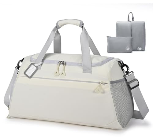 BAGZY 55 x 35 x 25 cm Hyttväska Undersäte Hyttbagage för Klm Lufthansa Ryanair 55x35x25 Vattentät 50L Reseväskor Lätt Bär på Resväska Helg Sjukhus Bagage Vikbar Kvinnor Män Beige Vit