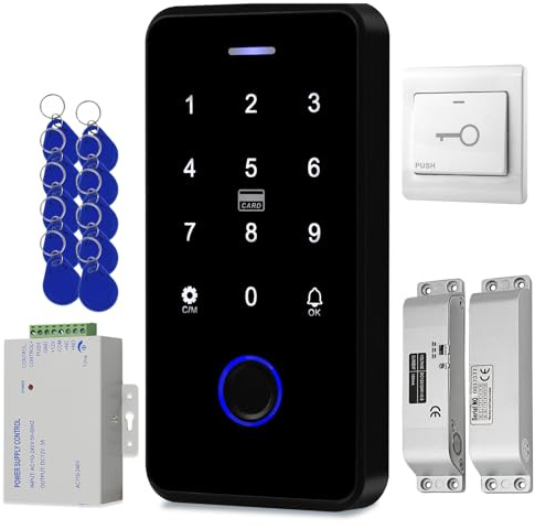 AccessShield Sistema seguridad biométrico para el hogar inteligente teclado resistente alagua,fuente alimentación interruptor puerta(cerradura eléctrica),llavero aplicación desbloqueo para teléfono