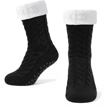 flintronic Calcetines Antideslizantes Hombre, Calcetines de Invierno de Casa para Hombre, Peluche Largos Invierno Navideños Cálido Calcetín para Navidad (Negro)