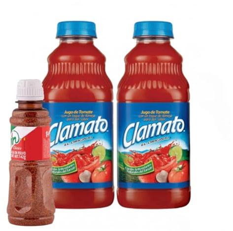 Clamato Botellas de Jugo de Tomate Motz Pack de 2 x 945ml + Condimento Mexicano Clasico con Limón Tajín 142g - Pack Promoo