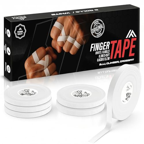 IRON FIGHTER 6X Correa Dedo 0,8 cm x 13,7 m (total 82 m) - JJB Jiu Jitsu brasileño - Escalada - Crossfit - MMA - Grappling - Judo - Voleibol - Culturismo - Rodillos de dedo cinta blanca