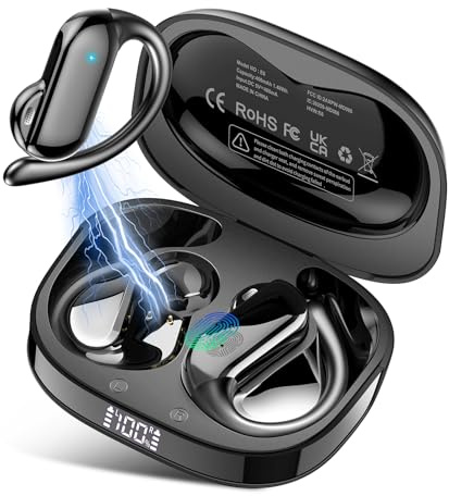 DUSONLAP Open Ear Earbuds Bluetooth 5.4 Wireless Earbuds with Ear Hooks, 32H HiFi Stereo Open Ear Headphones with Clear Calls, IPX7 Waterproof Lightweight Sport Earphones for Workouts/Running/Fitness