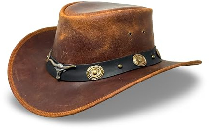 Albsales Lederhut Western Cowboy – Outdoor Hut Reiten, Wandern & Abenteuer Canyon Brown (DE/NL/SE/PL, Alphanumerisch, XXL)