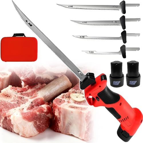 ErShangMao Cuchillo Eléctrico para Filetear-Cuchillo Recargable De Vaivén para Filetear Pescado,Carne Y Espinas Pequeñas con 4 Cuchillas Y 2 Baterías De 2000 Mah,para Filetear,Descamar Y Deshuesar