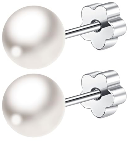 Mochity Pendientes De Perlas Mujer Niña, Pequeños Perlas 3/4/5/6/7/8mm, Hipoalergenicos Pendientes Plata Acero Inoxidable, Piercing Oreja Plata (A, plata, 8 mm)