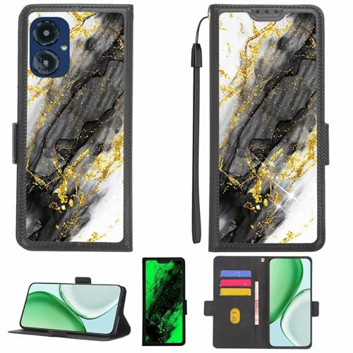 Aroepurt fodral kompatibelt med Cricket U656Ac telefonfodral flipskydd [med härdat glas skärmskydd] [RFID-blockering] [Guldglitter + lysande] LPT-HDL
