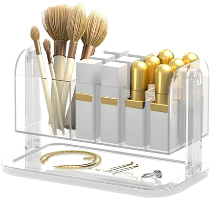 Yistoi Portacosmetici 13 Scomparti, Portarossetti, Portapennelli, Accessori per Trucco con Vassoio, Organizer per Trucco – Per Conservare Rossetti, Lip Gloss e Pennelli da Trucco