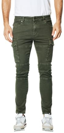 Koroshi Pantalón Vaquero Jeans Slim Biker Verde Hombre Elástico, Color Verde/Green, Talla 30