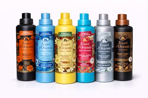 Tesori d’Oriente vävsmörjmedel koncentrat Mix-Set 6-pack (6x 760 ml) – 6 dofter: Japanese Spa, Thalasso Therapy, Vaniglia & Zenzero, Ayurveda, Muschio Bianco, Hammam – italienska märket Veltao