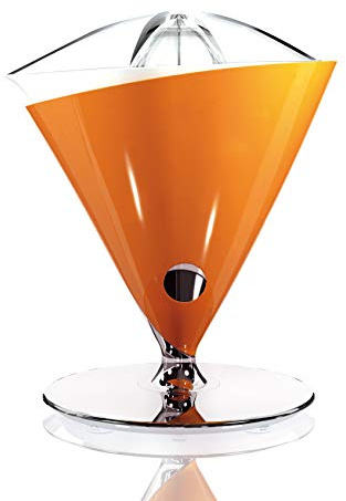 BUGATTI, Vita, Presse-Agrumes Électrique avec Carafe en Verre Trempé Soufflé Incluse, Capacité 0,6 Litre, Filtre en Acier Inoxydable, 80 W, Couleur Orange