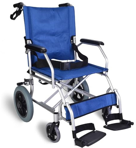 Lightweight Folding Transit Travel Wheelchair with lapbelt Weighs Under 10kg - EC1863