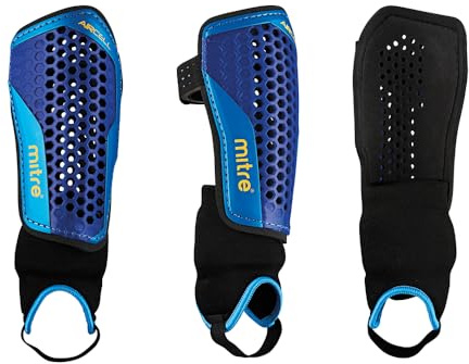 Mitre Aircell Parastinchi da calcio, protezione per caviglie, traspiranti, leggeri, nero/blu/giallo, taglia XS