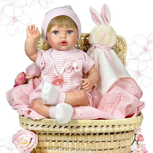 Nines d´Onil 1000 Artesanals d'Onil – Reborn-Puppe mit Häschen als Geschenk, 40CM, Rose
