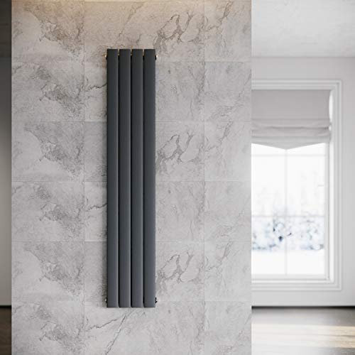 ELEGANT Radiator, platt, vertikal, antracit, 1 600 x 308 mm, designpanelradiator, enkelskikt, platt radiator, centralanslutningsvärmare