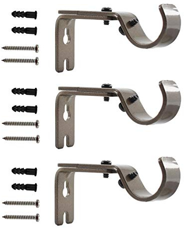 ULIFESTAR Adjustable Curtain Rod Brackets, 3 Pack Heavy Duty Drapery Holders Hardware, Window Support Hanger for 1 Inch Rod With Installation Screws (Brown)
