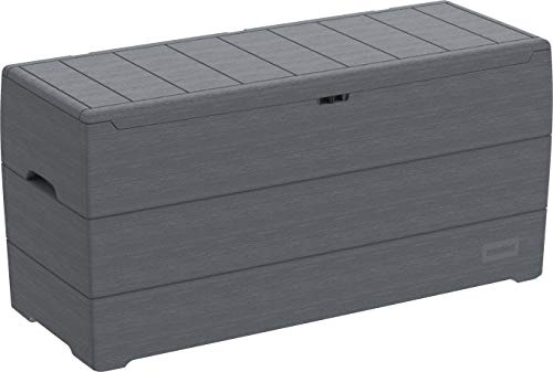 BillyOh Plastic Storage Box 270L Outdoor Garden Storage Duramax 2 in 1 Garden Bench Furniture Lockable Box Deck 71 Gallon Grey Cedargrain