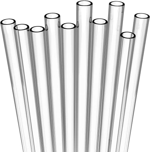 Fiesta First 10 Long Clear Straws - Hard Clear Plastic Reusable Drinking Straws + Sturdy Cleaning Brush - for Tumblers, Mason Jars, Milkshakes and Smoothies - Dishwasher Safe BPA Free