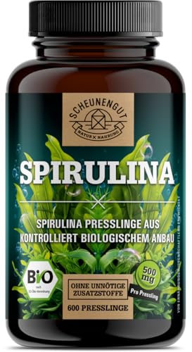 Spirulina -6000mg je Tagesdosis- 600 Tabletten - WICHTIG: 100% BIO zertifiziertes Spirulina aus Australien I Laborgeprüft und Vegan -Deutsche Produktion- SCHEUNENGUT®