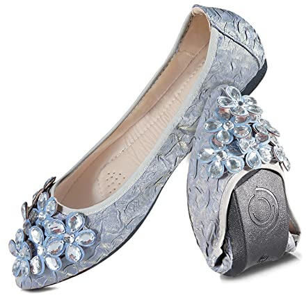 MACHSWON Bailarina plana de ballet para mujer bailarina con diamantes de imitación brillantes para trabajo oficina comodidad formal punta puntiaguda sin cordones zapatos planos de boda Blue 40 EU