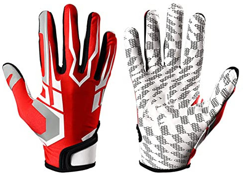 Asixxsix Baseball-Schlaghandschuhe, rutschfeste, Schützende Softball-Schlaghandschuhe mit Atmungsaktiven Mesh-Fingerspitzen und Klettverschluss Am Handgelenk, Professionelle Elastische Rote(M)