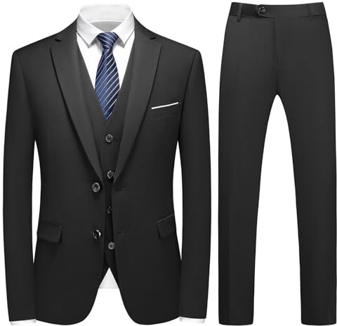 KUDMOL Men's Suit 3-Piece Slim Fit Formal Blazer Waistcoat Trousers Set