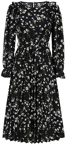 AMDOLE Abito premaman da donna nuovo casual con bordo increspato plissettato girocollo lunghezza media slim fit elegante fiore frammentato abito midi per donna, Nero , XXL