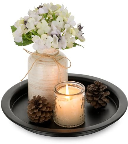 Sziqiqi Kerzenhalter Kerzentablett 25cm, Schwarze Kerzenständer für Stumpenkerzen Dekoratives, Runder Dekoteller Kerzenständer aus Metall für Couchtisch Organizer Kerzenteller für Esstisch Bad Küche