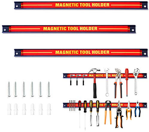 GiantexUK Set of 3/6 Magnetic Tool Holders, Heavy Duty Metal Wall Holder Strip, Space Saving Wall Mounted Tool Organiser for Home Garage Workshop Kitchen (3PCS, 46cm)