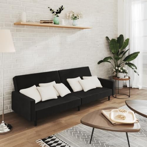 Gecheer 2-sitsig bäddsoffa, sovfåtölj, gästsäng, schäslong, soffa, bäddsoffa, stoppad soffa, loungesoffa, svart sammet